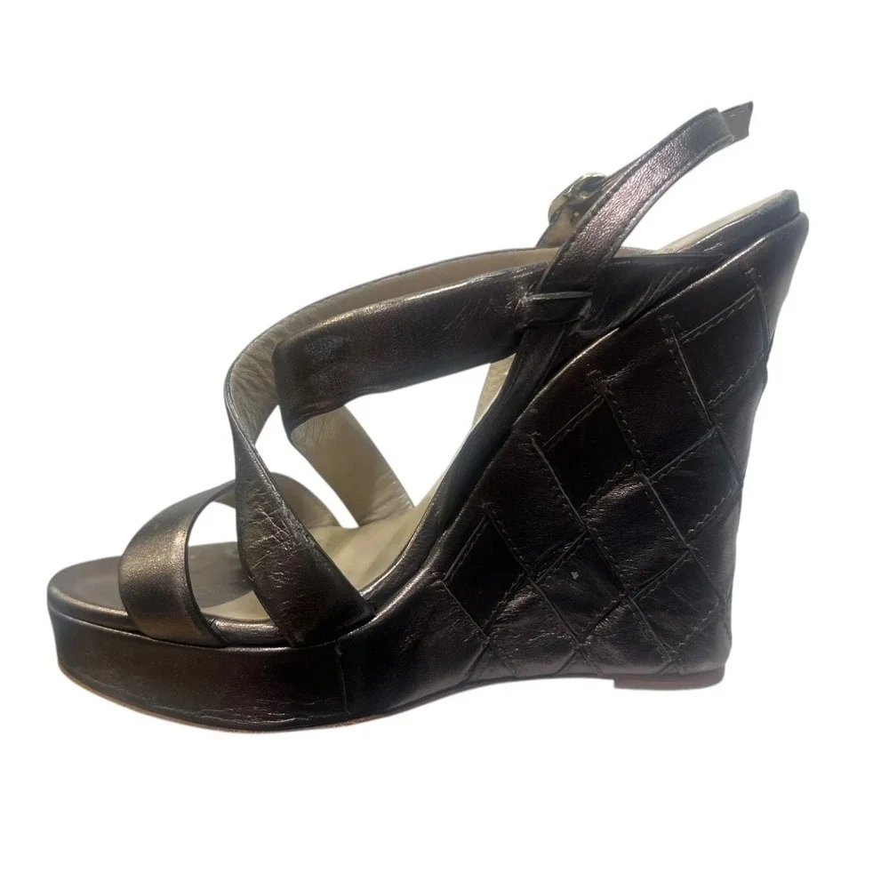 Valentino Garavani Womens 36 Metallic Bronze‎ Leather Quilted Platform Wedges